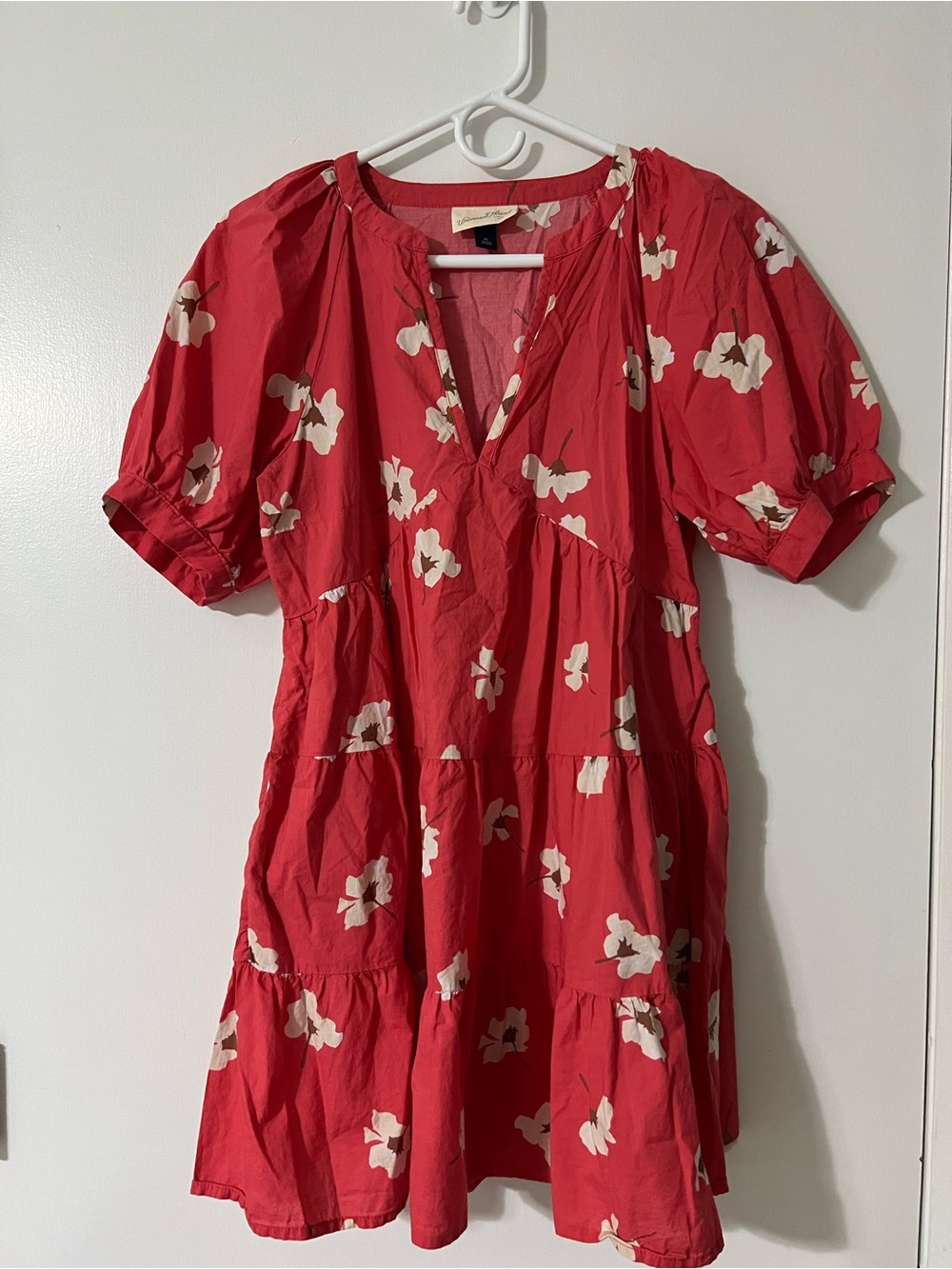 Target Red Floral Tiered Mini Dress with Cream Blossoms